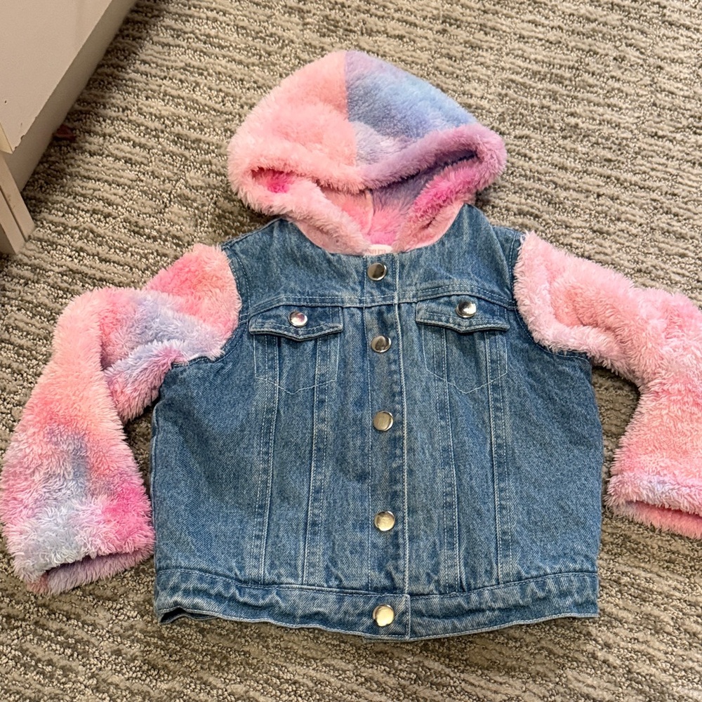 Cozy Kids Denim Jacket with Pink and Blue Fleece